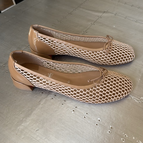 Christian louboutin sweetie Jane mesh flat Lionne camel tan ballet flats sz 41 - Picture 2 of 10